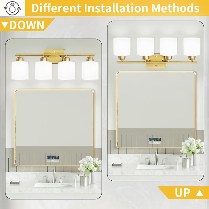 4 Light Gold Light Fixture Bathroom, Brushed Gold Vanity Light - Image 4