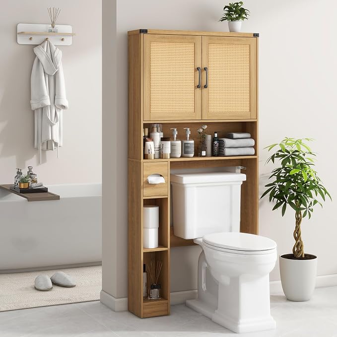 Vabches Over The Toilet Storage Cabinet, Farmhouse Rattan Storage Cabinet Over - Image 7