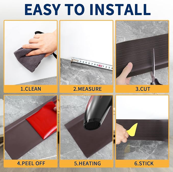 Flexible Baseboard Molding Trim 4 Inch Self-Adhesive Vinyl Wall Base Peel and - Image 6