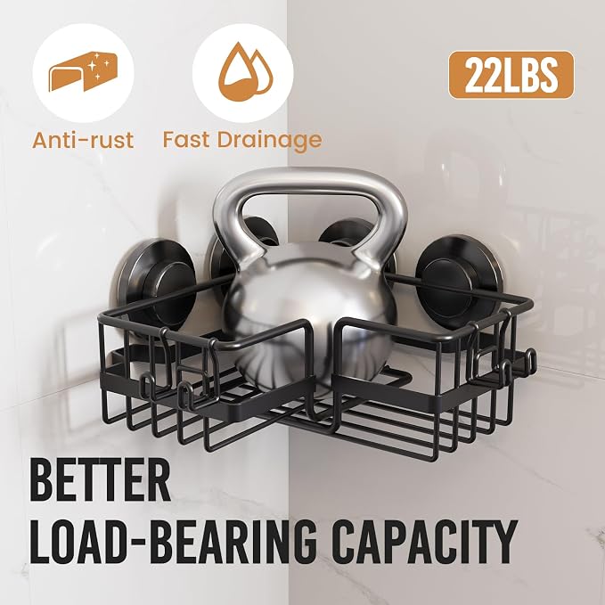 LEVERLOC 2 Pack Corner-adaptive Suction Cup Shower Caddies, Drill-Free Wall - Image 5
