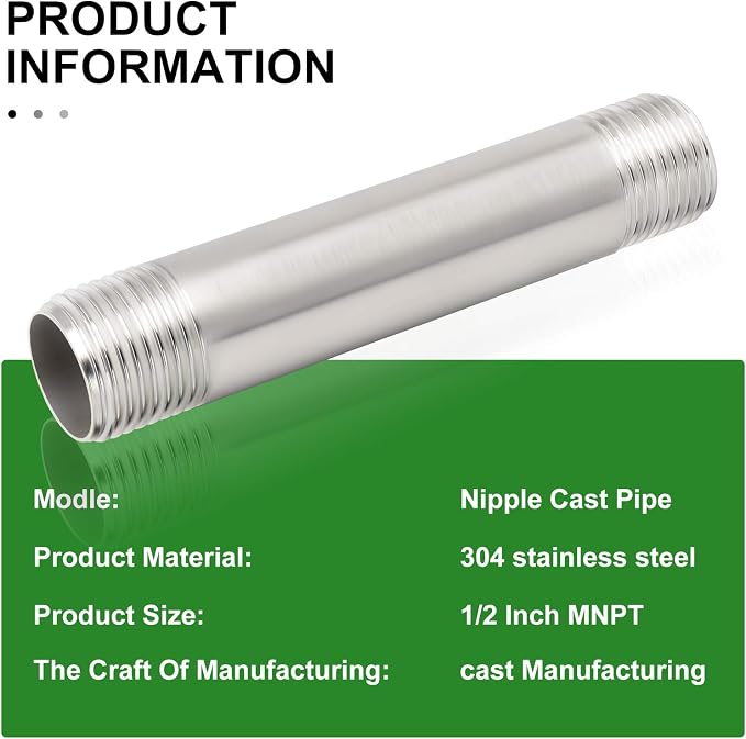 TAISHER 4PCS Stainless Steel Pipe Fittings, 1/2" NPT x 1/2" NPT Male Threaded - Image 3