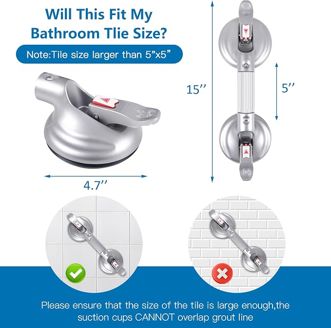 15inch Upgrade Suction Shower Grab Bar, Portable Shower Handle Bar Suction Grip - Image 3