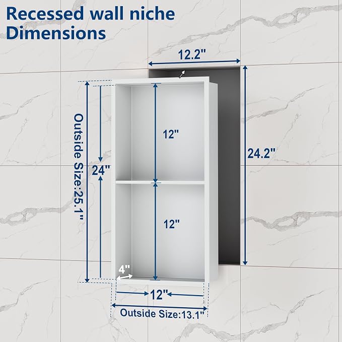 Neodrain No Tile Shower Niche, Stainless Steel Wall Niche 13.1"X25.1", Two-Tier - Image 3