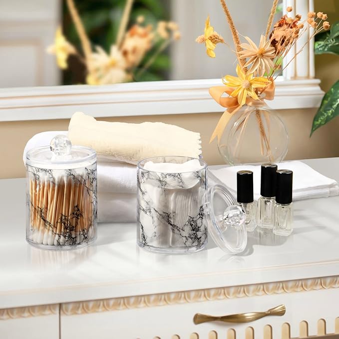 MNSRUU 4 Pack Qtip Holder Organizer Dispenser Stylish White Marble Texture - Image 7