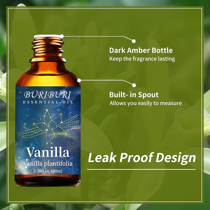 BURIBURI Pure Vanilla Essential Oil and Coconut Oil 100ml Organic Aromatherapy - Image 5