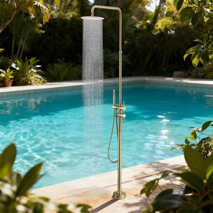RBROHANT Freestanding Outdoor Shower Gold, Height Adjustable Stainless Steel by RBROHANT