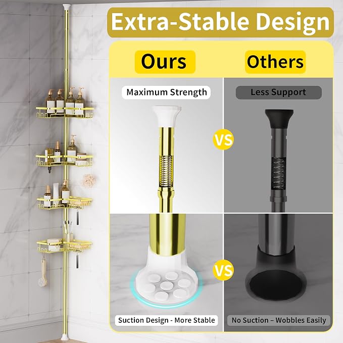 KEGII Corner Gold Shower Caddy Tension Pole - Image 4