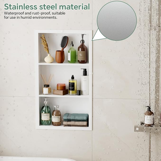 Stainless Steel Recessed Medicine Cabinet 14''*24'', Rust-Proof Metal Wall Niche - Image 4