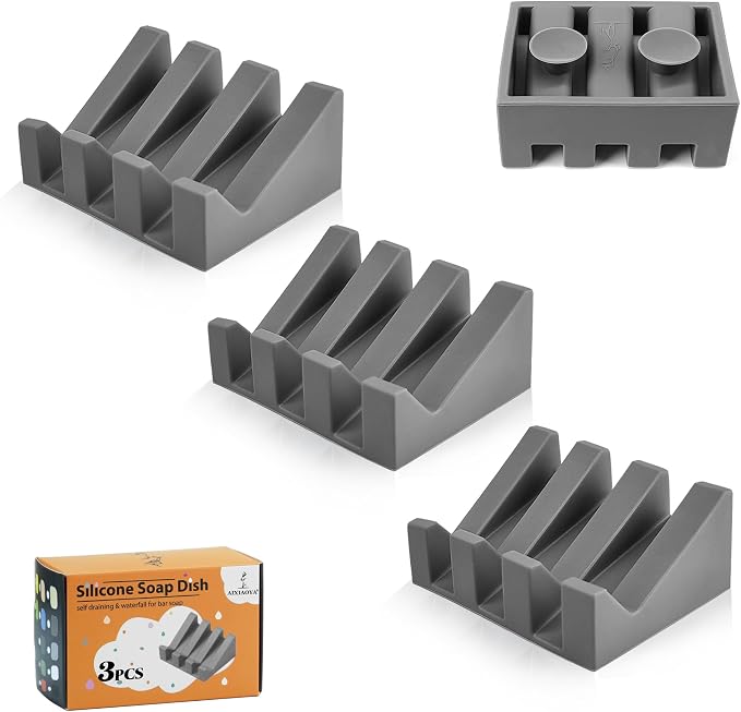 Silicone Soap Dish with Drain, Upgrade Double Suction Cups at The Bottom by AIXIAOYA