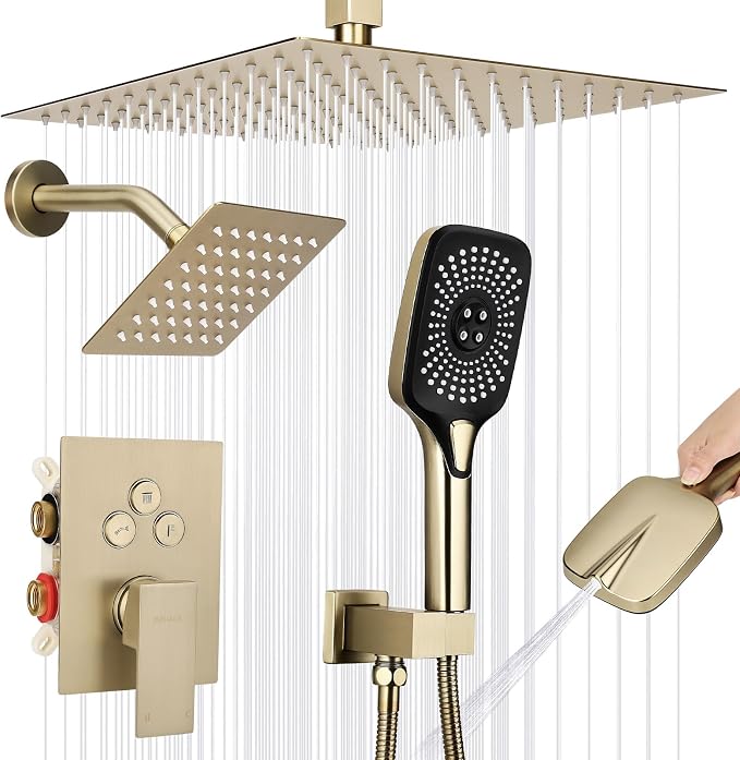 Shower Faucet Set Rainfall Shower System Push Button Diverter Shower Faucet by Unknown