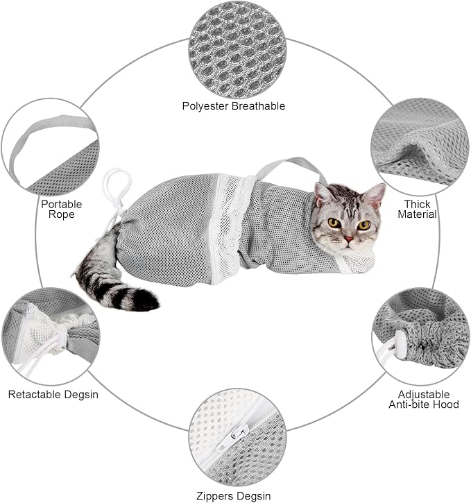Cat Bathing Bag Adjustable Cat Grooming Net Bag Anti-bite & Anti-Scratch Cat - Image 2