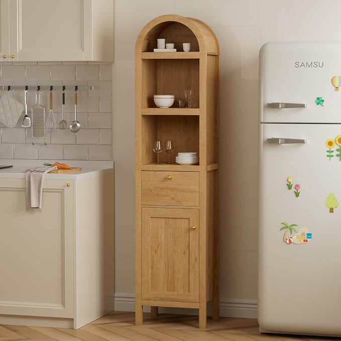 67" Tall Arched Bathroom Narrow Storage Cabinet - Image 6