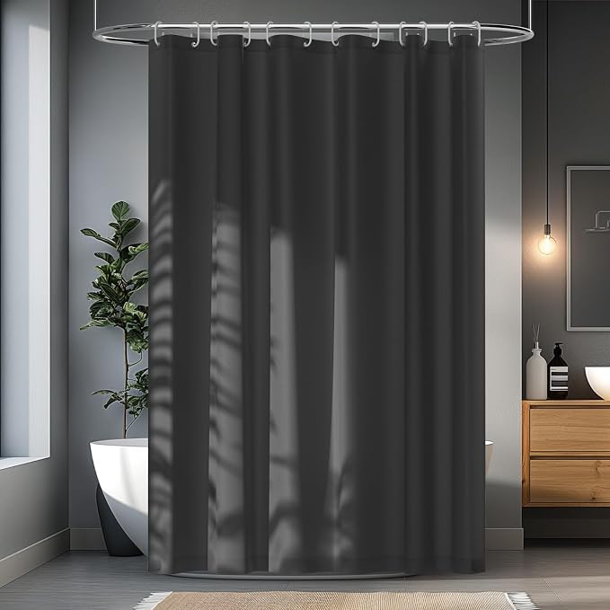 Charcoal Grey Waterproof Fabric Shower Curtain Liner - Image 7