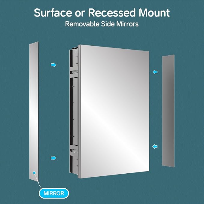 16"x24" Medicine Cabinet Mirror, Aluminum Silver Recessed Medicine Cabinet - Image 8