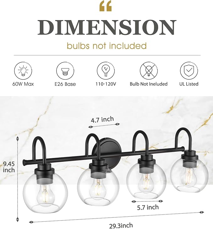 Bathroom Light Fixtures, 4-Light Matte Black Vanity Lights - Image 2