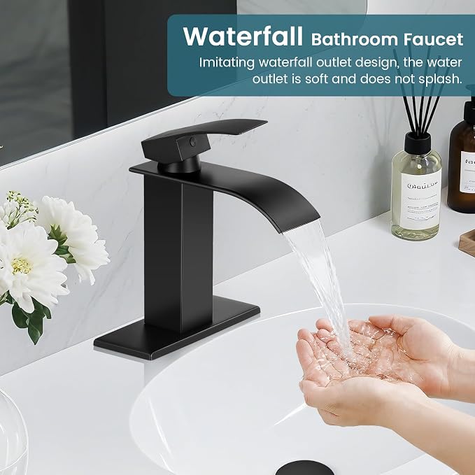 Bathroom Faucets Matte Black Waterfall Bathroom Sink Faucet Modern Single - Image 2