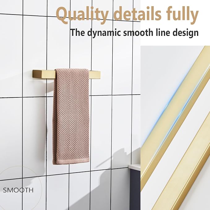 KOKOSIRI Towel Bar Brushed Gold Hand Towel Holder 12 Inch Kitchen Towel Hanger - Image 4