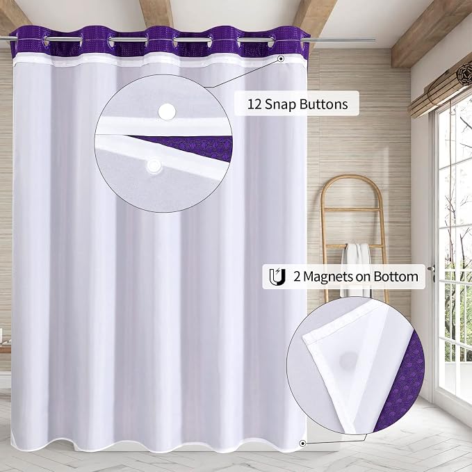 MitoVilla Extra Long Shower Curtain Liner Set, No Hooks Needed - Image 2