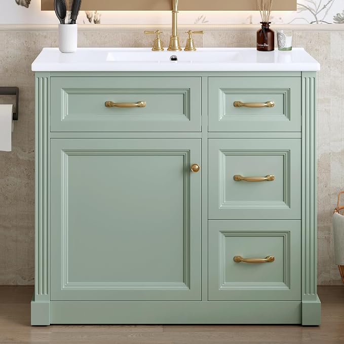 36 in Bathroom Vanity with Sink, Drawers and Flip-Out Drawers, Modern Solid - Image 4