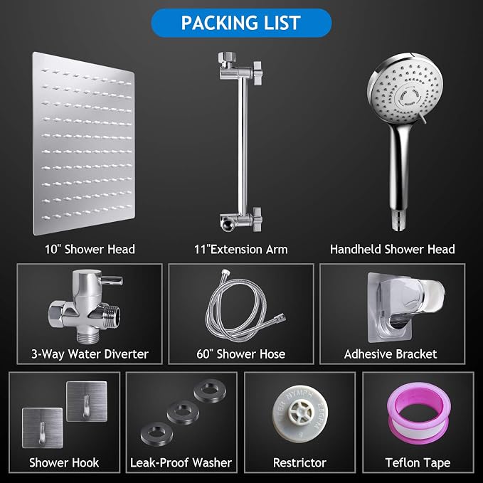 Shower Head Combo, 10 Inch High Pressure Rain Shower Head - Image 7