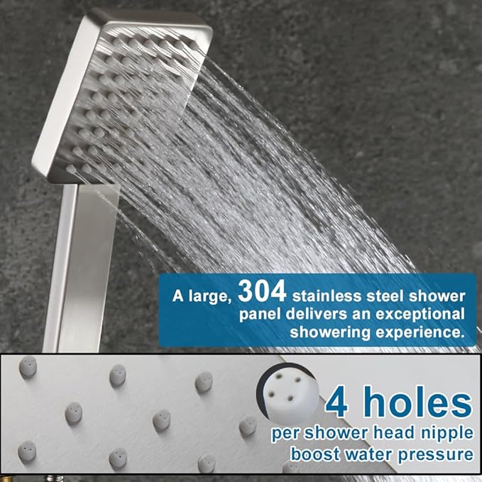 POP SANITARYWARE Shower Tub Faucet Set Brushed Nickel Bathroom Rain Shower - Image 4