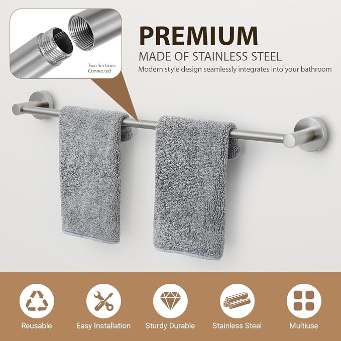 Brushed Nickel Bathroom Hardware Set 4 Piece Towel bar Set, Towel Rack - Image 5