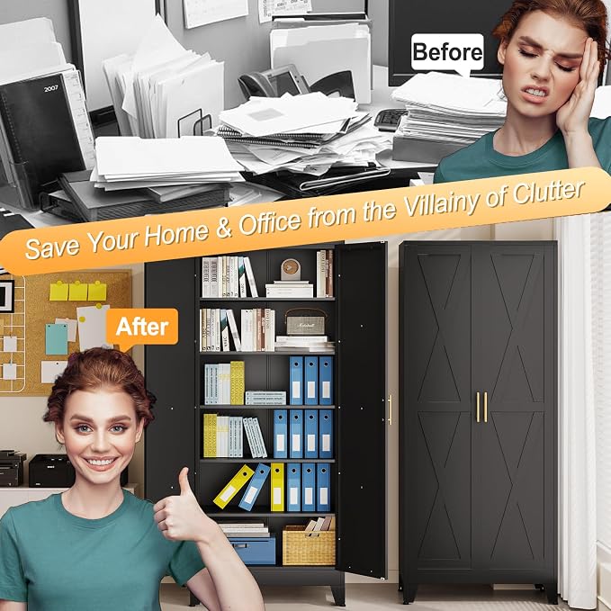 75" Tall Metal Kitchen Pantry Storage Cabinet, Freestanding Cupboard - Image 6