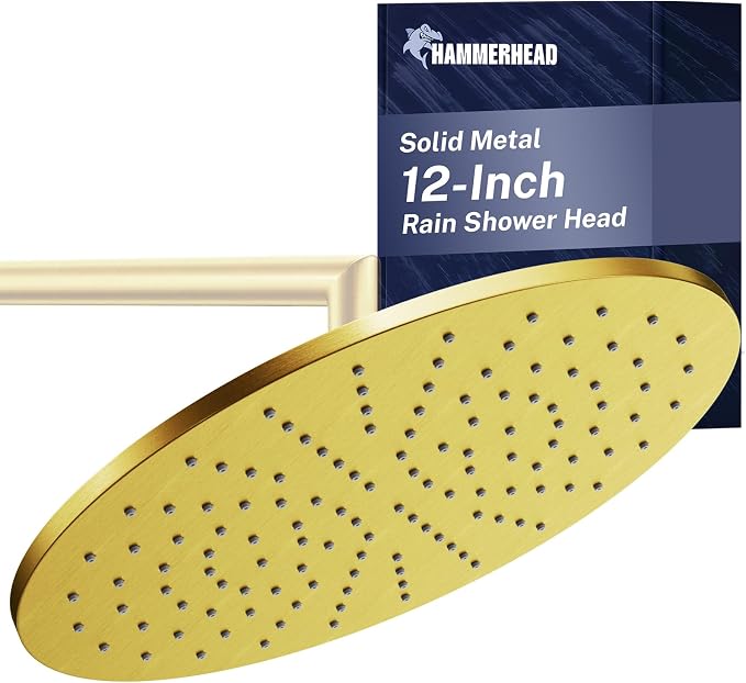 HammerHead Showers® Solid Metal 12 Inch Rainfall Shower Head, Large Rain Shower by HammerHeadShowers