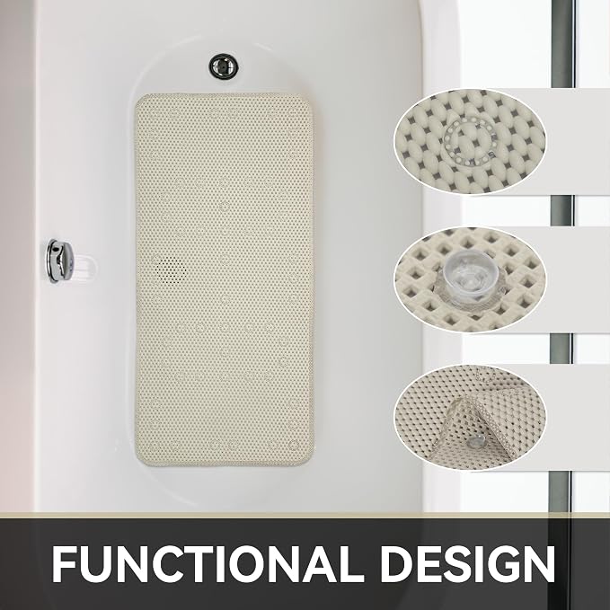 Bathtub Mat Non Slip Ivory 36” X 17” Shower Mat Soft Foam Bath Mats - Image 5
