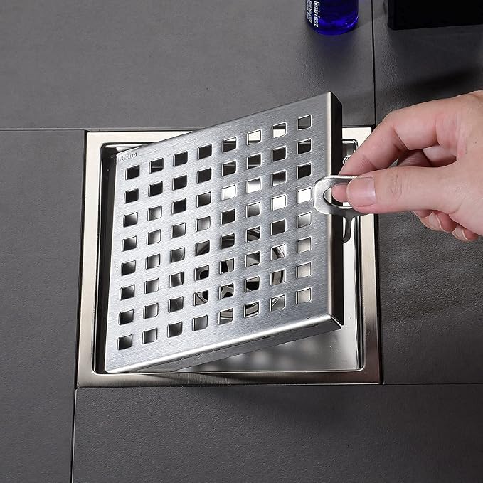 6 Inch Square Shower Floor Drain, Grille - Image 3