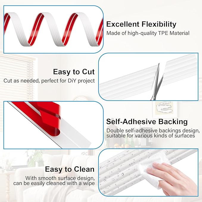 40FT Flexible Wall Corner Protector Moulding Trim, Peel and Stick Inside & - Image 3