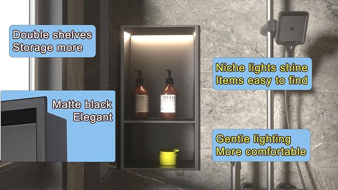 Black LED Shower Niche Stainless Steel 304 - Image 8