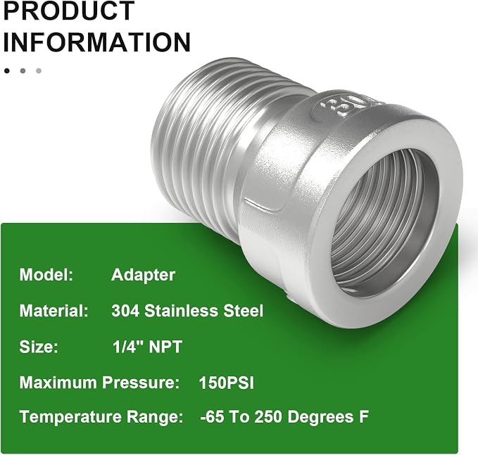 TAISHER 10PCS 304 Stainless Steel Pipe Fitting, 1/4" Male NPTx 1/4" Female NPT - Image 6