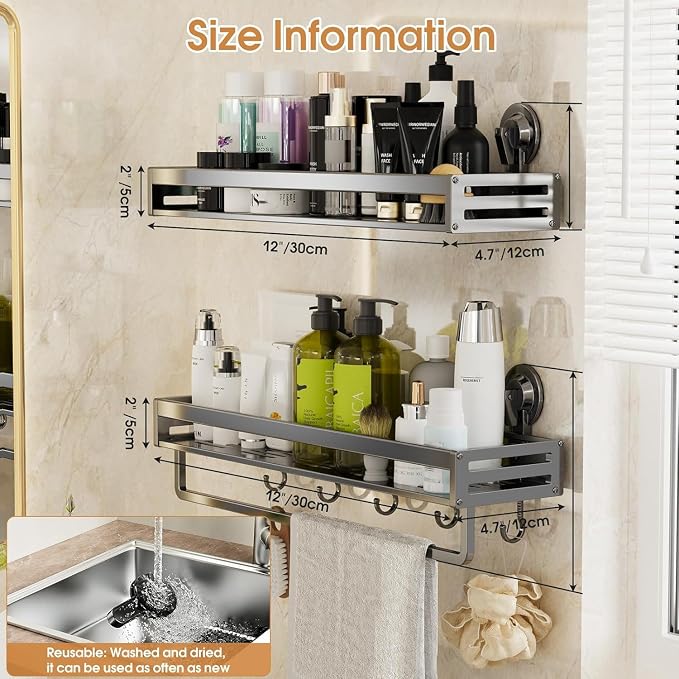 Shower Caddy Suction Cup, 11.8 inch 2 Pack Suction Shower Shelf - Image 3