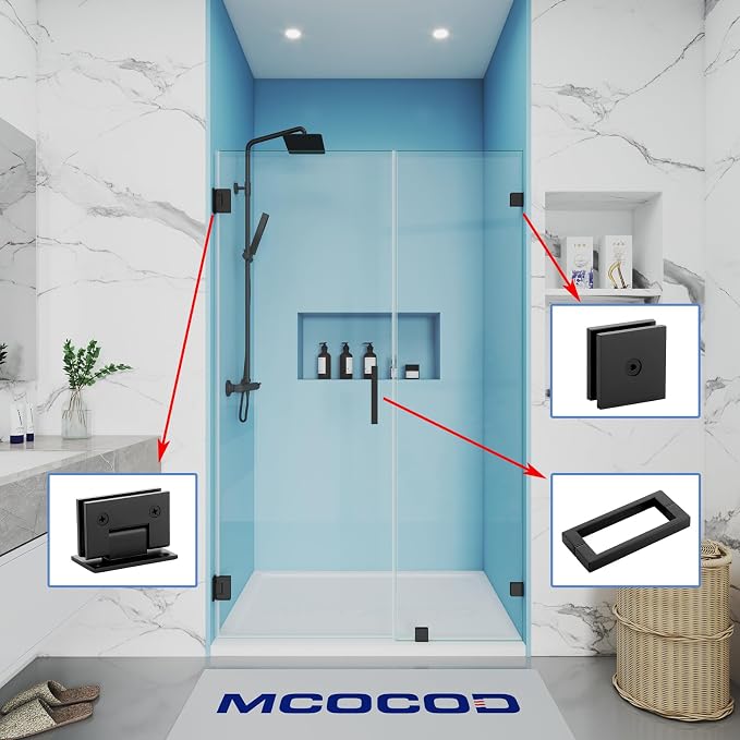 Shower Door Hardware Kit for Frameless Inline Hinged Doors, Includes Hinges - Image 2