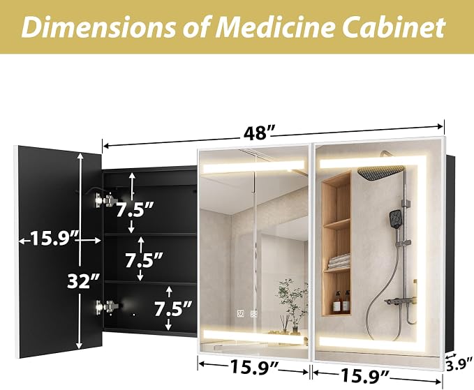 APRILSOUL 48X32 Inch Silver Bathroom Medicine Cabinet - Image 4