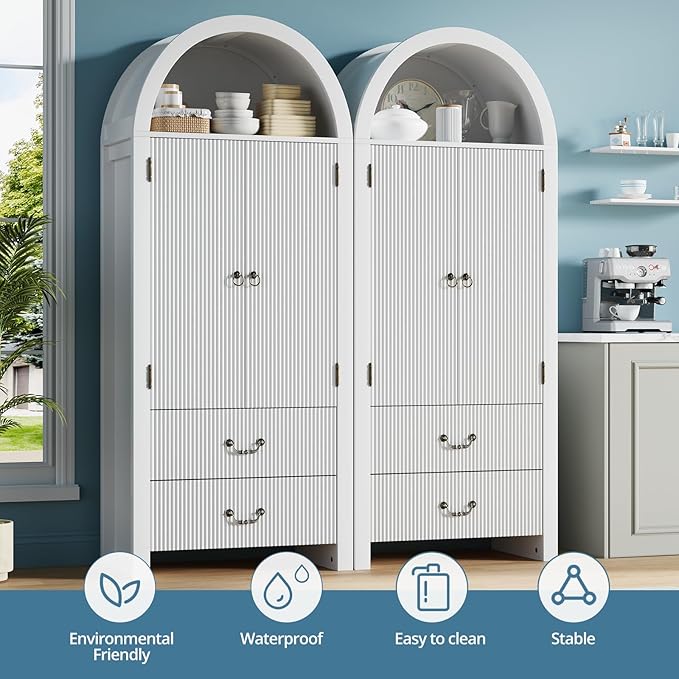 71" Tall Arched Kitchen Pantry, Wood Kitchen Storage Cabinet - Image 8