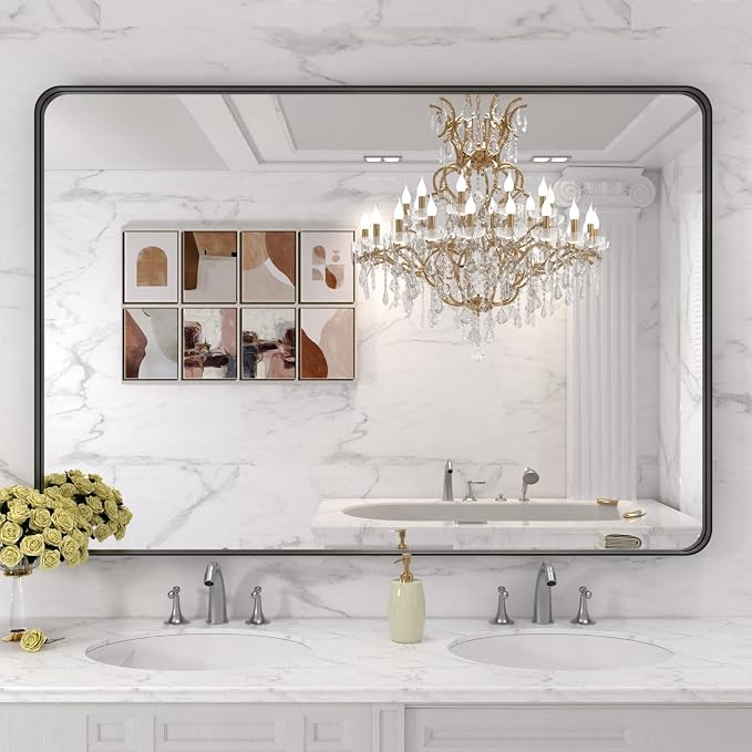 LOAAO 48X30 Inch Black Metal Framed Bathroom Mirror - Image 7