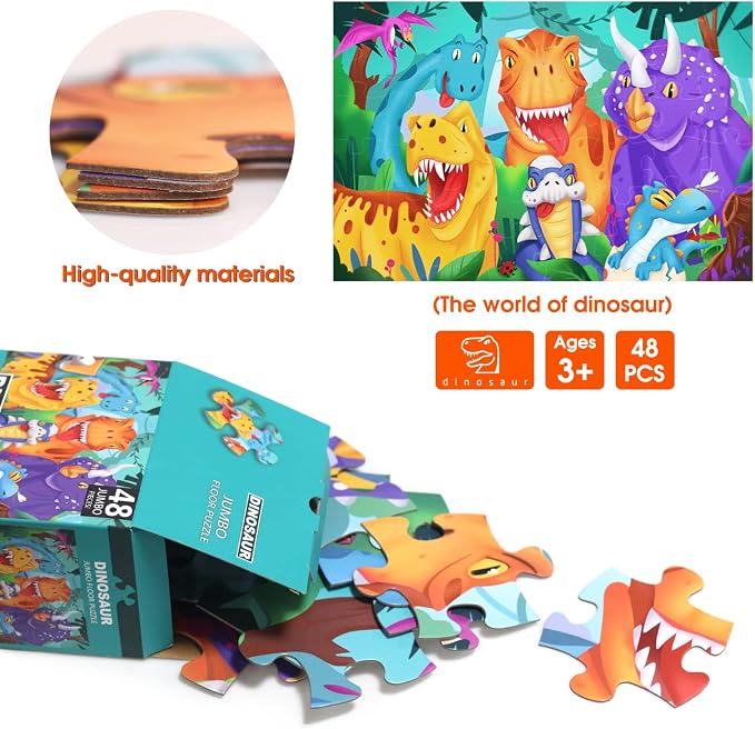 Jumbo Floor Puzzle for Kids Dinosaur Jigsaw Large Puzzles 48 Piece Ages 3-6 for - Image 4