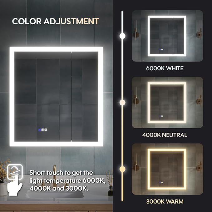 WELLFOR 30 x 32 Inch LED Medicine Cabinet - Image 8
