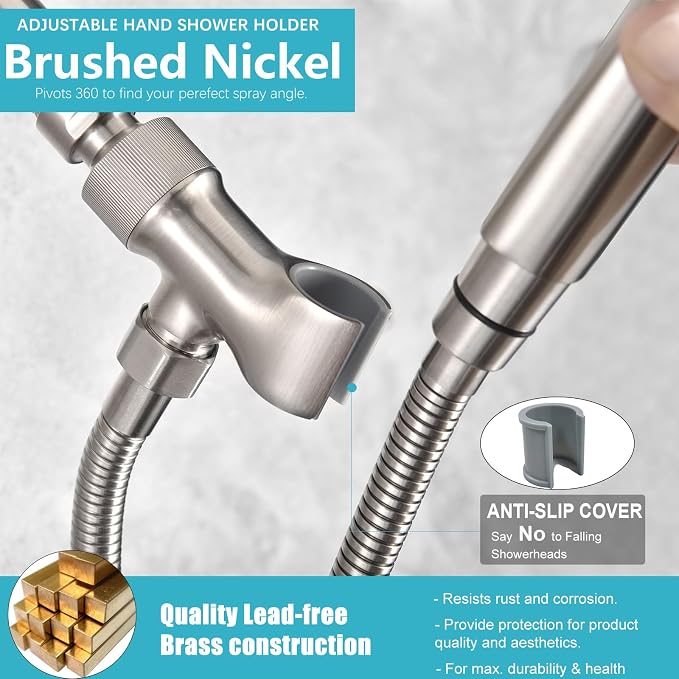 Shower Head Holder All Metal Adjustable Handheld Shower Arm Mount, 1/2" Shower - Image 6
