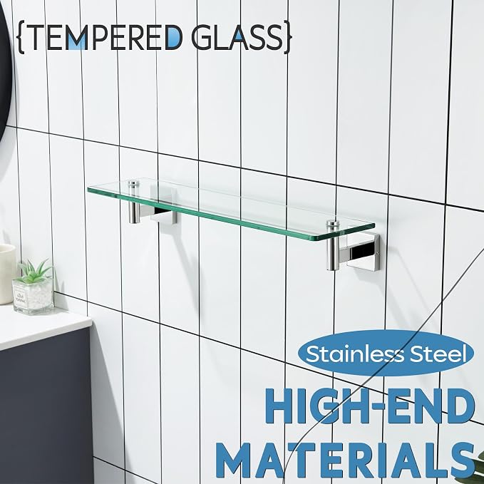 KOKOSIRI Bathroom Shelves Wall Mounted Floating Glass Shelf Polished Stainless - Image 5