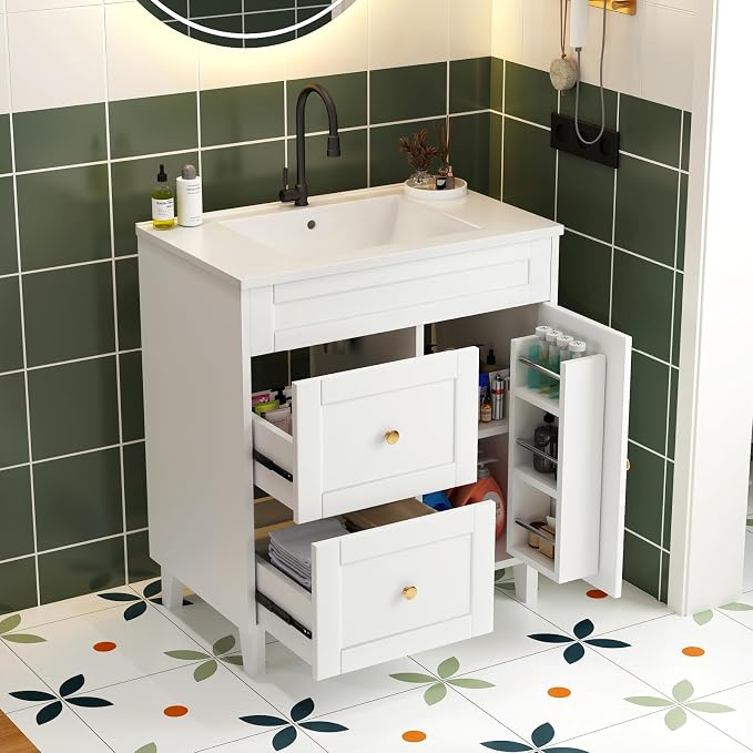 Bathroom Vanity with Sink Combo, 2 Drawers and Drain - Image 6