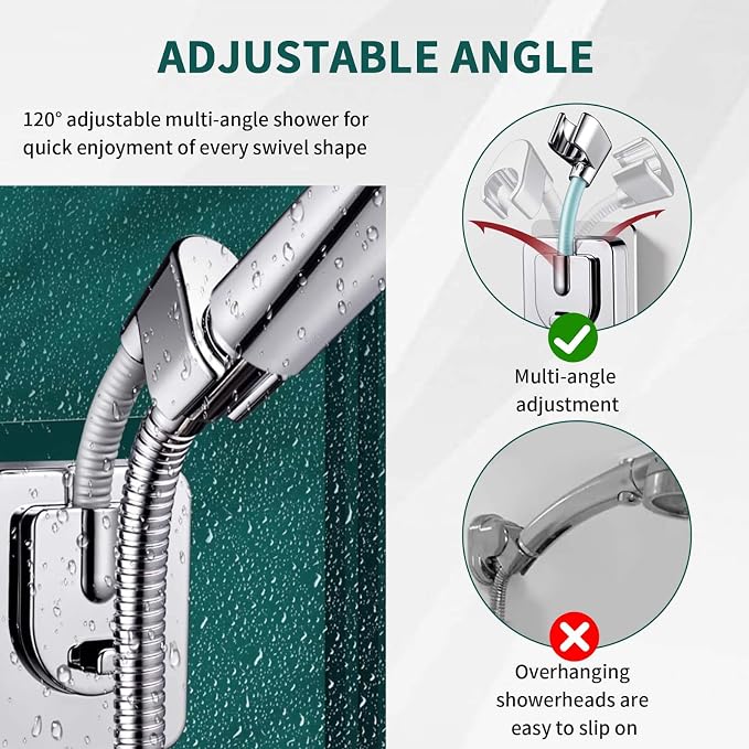 Shower Head Holder Wall Mount, 360° Adjustable Handheld, No-Drill Strong - Image 4