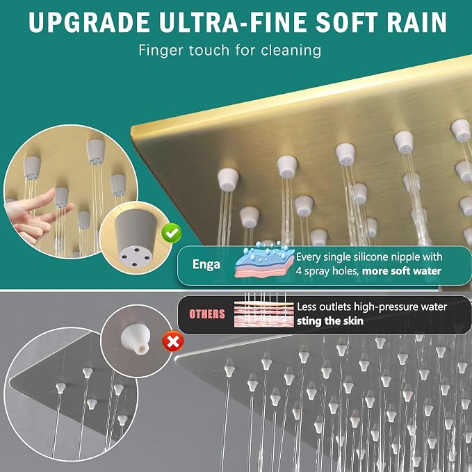 ENGA Shower Faucet Set, Dual Head Shower System 10" & 6" Square Rain Shower - Image 2