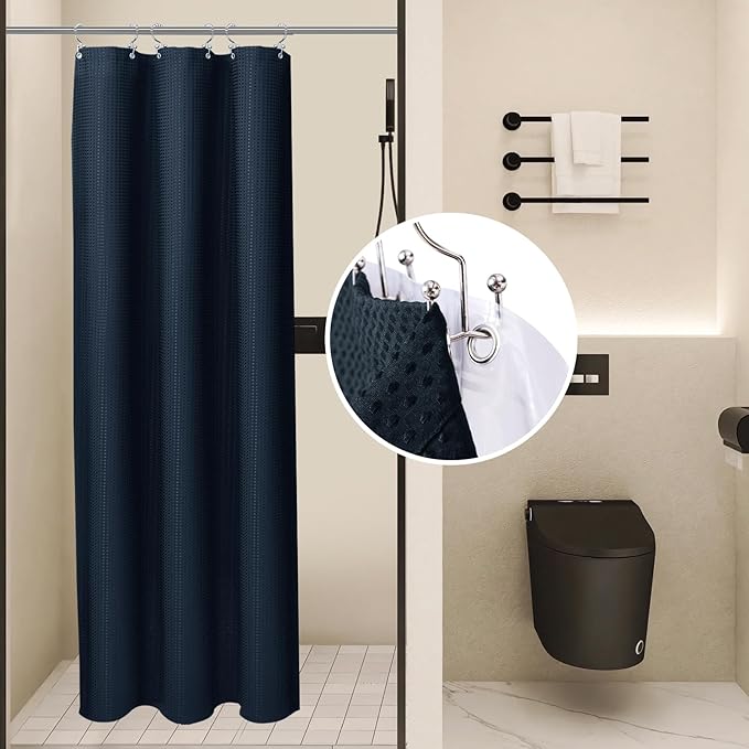 LaCyan 3 in 1 Waterproof Waffle Weave Shower Curtain and Clear Liner Set by Lacyan