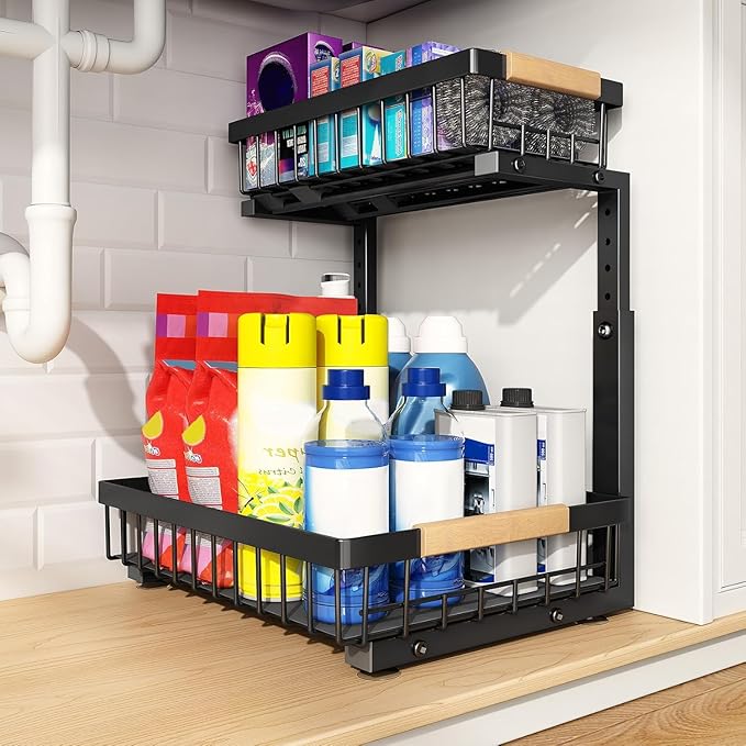 PXRACK 1 Pack Under Sink Organizer, Adjustable Height, 2 Tier Pull Out Under by PXRACK