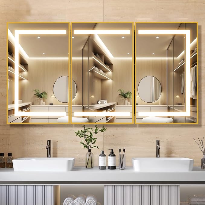 APRILSOUL 48X32 Inch Gold Bathroom Medicine Cabinet by Unknown