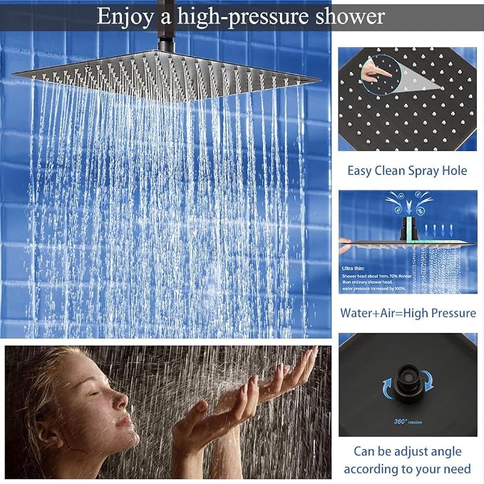 12 Inch Oil Rubbed Bronze Ceiling Mount Shower System Bathroom Luxury Rain - Image 4