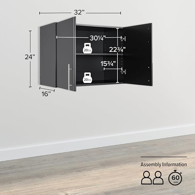 Prepac Elite 32 in. 2-Door Engineered Wood Stackable Wall Cabinet in Black - Image 3
